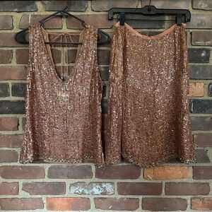 TRACY REESE | silk sequin v neck top size 6 + skirt size 4 set / dainty feminine